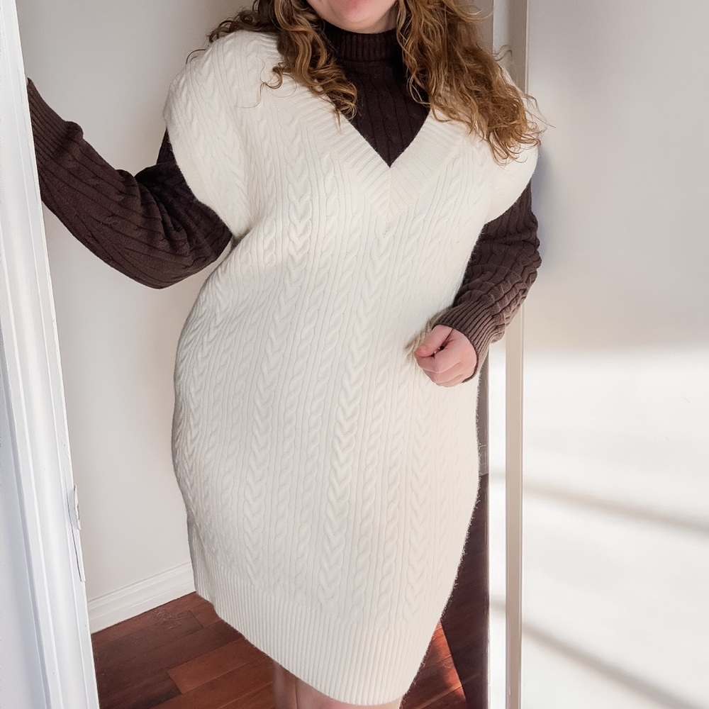 DAZY Cream Cable Knit Sweater Dress